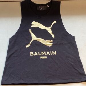 Balmain Black and Gold Logo Tank Top